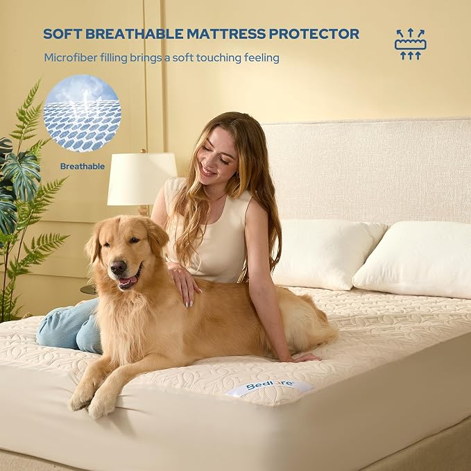 2 Pack Waterproof Mattress Protector King Size, Deep Pocket Fit, Washable | Bedlore Soft Breathable Bed Mattress Cover Pad, Fits 6-18 Inch Deep Mattresses, Ideal for Bedroom, Hotel, Beige