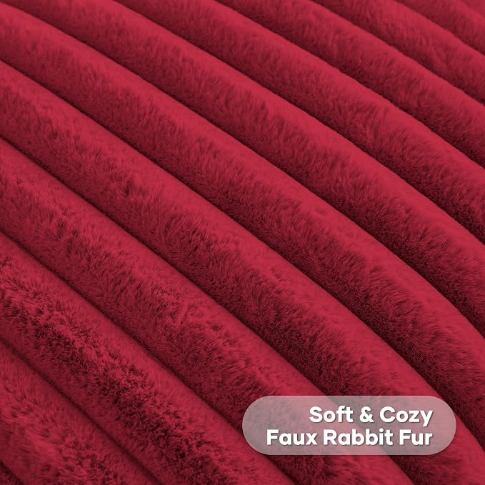 FUTEI Pack of 2 Faux Fur Throw Pillow Covers 20x20 Inch, Retro Red | Fluffy Faux Rabbit Fur Front/Premium Velvet Back,Hidden Zipper,Machine Washable,Non-Shedding,Colorfast,Insert Not Included.