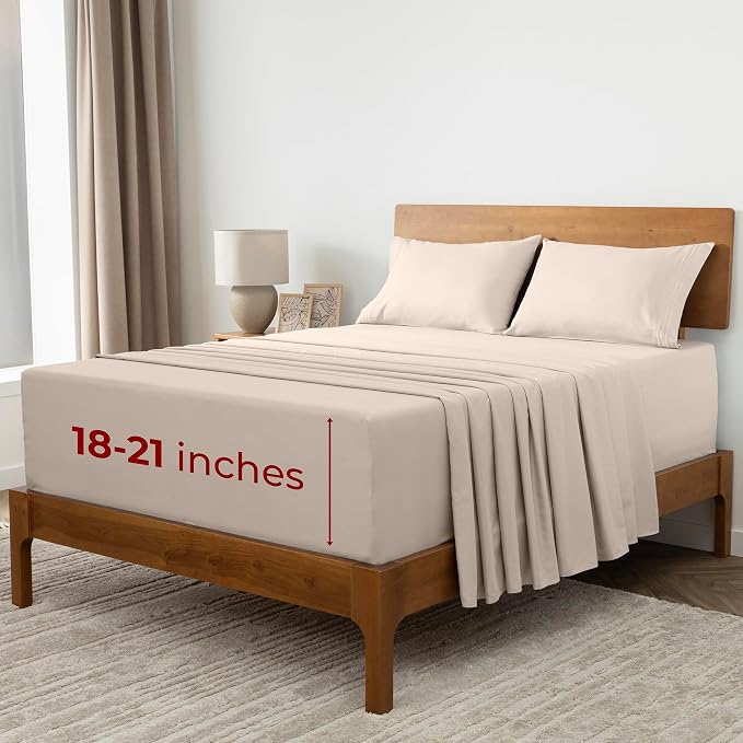 Mellanni Iconic 4-Piece, Ultra Soft Sheet Set (Queen, Beige) | 10M+ Sleepers. Lab-tested: Sleeps Cool, Stays Bright, Strong, Smooth. Good Housekeeping Best Bedding, 7 yrs running.
