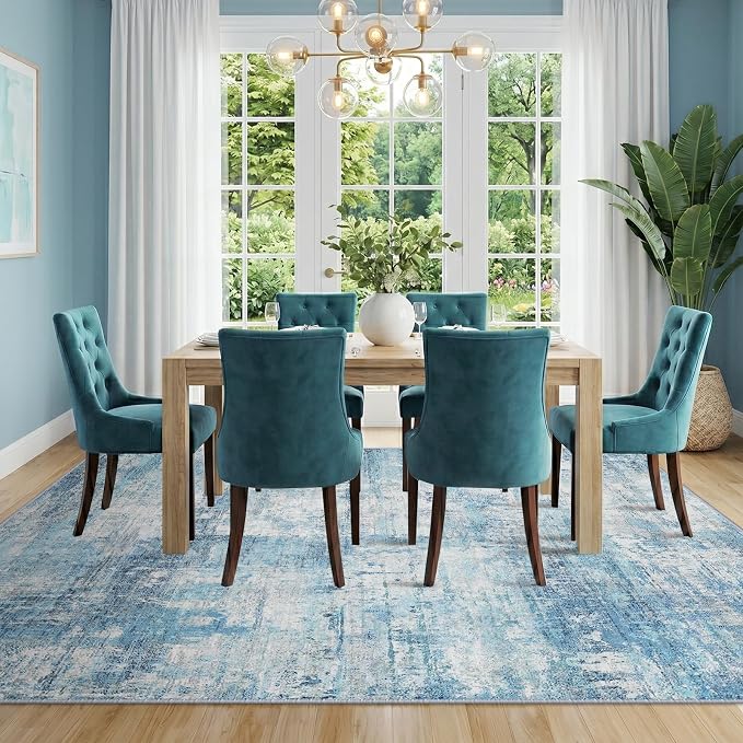 RELEANY Washable 8'x10' Abstract Area Rug for Living Room Teal Blue | Carpet for Bedroom, Kitchen, Office, Hallway and Entryway, Printed Pattern, Non‑Slip, Soft, Stain‑Resistant, Easy to Clean