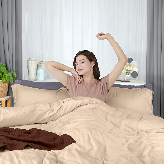 Duvet Cover Full, 3 Piece Cotton Like Polyester With Zipper Closure, Beige | Extra Soft and Breathable, Wrinkle & Fade Resistant, Includes Duvet Cover and 2 Pillow Shams, Comforter Not Included, OekoTex