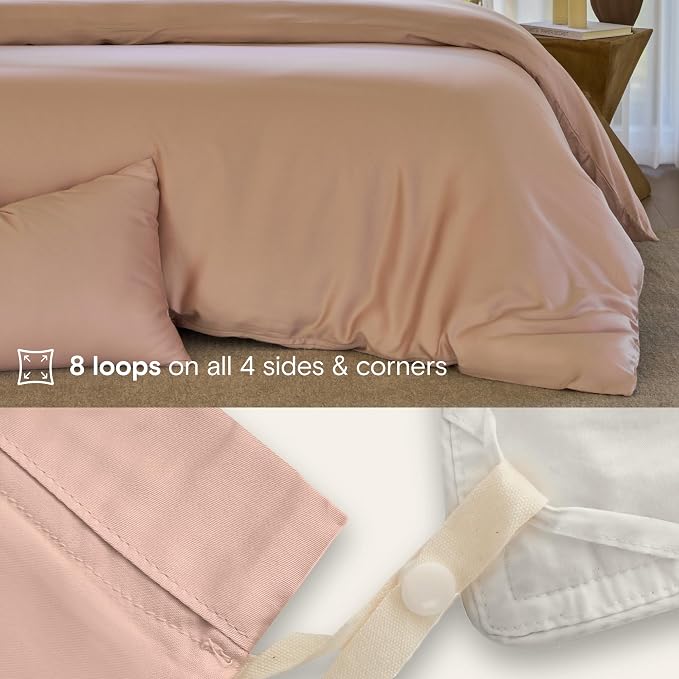 DOZ Duvet Cover Set, 100% Viscose derived from Bamboo, Organically Grown, Buttery Soft, Cooling Duvet Covers, High GSM, 1 Duvet Cover and 2 Pillowcases, 90"x90" (Blush, Full/Queen)