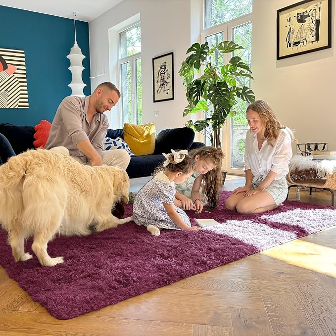 OLANLY 2x6 Machine Washable Runner Rugs for Hallway, Soft Fluffy Shaggy Bedside Rugs for Bedroom, Living Room, Indoor Floor Carpet for Kids Girls Boys, Nursery Rooms, Home Decor Aesthetic, Burgundy
