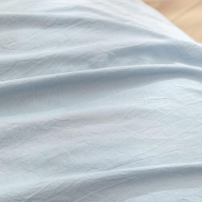 BESTOUCH Cotton Solid Duvet Cover Set Cornflower Blue Oversized Full | 100% Washed Cotton, Soft Wrinkle Texture, Hidden Zipper, 8 Ties, Breathable Lightweight Durable Comfy, 3 Pcs No Insert