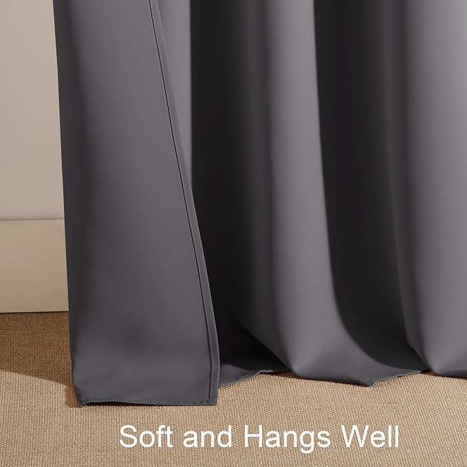 PONY DANCE Grey Kitchen Curtains 45 inch Length - Blackout Camper Curtains for Travel Trailers, Rod Pocket Short Small Window Drapes for Bathroom & Basement, Ideal for RV Camper,34 Wide, 2 Pcs
