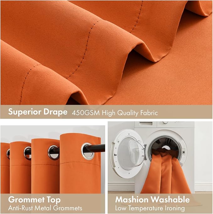 MIULEE Fall Orange 100% Blackout Curtains for Bedroom 40x45 Inch Length | 2 Thick Layers Thermal Insulated Short Curtains with Black Liner, Noise Reducing Grommet, Drapes for Living Room, 2 Panels