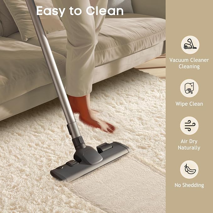 Ophanie Runner Rug for Hallway, 2x7 Washable Non-Slip Fluffy Soft Bedside Rugs, Bedroom Living Room Shaggy Carpet for Kids Girls Boys Dorm Nursery Decor Aesthetic, Ivory with Over 99 pcs Pile fibers