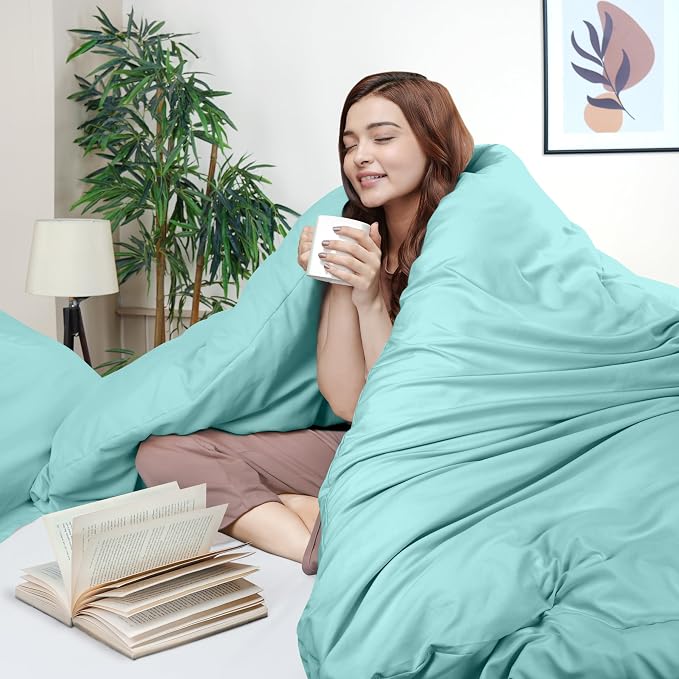 Duvet Cover Twin, 3 PC Cotton Like Polyester, Zipper Closure, Spa Blue | Extra Soft and Breathable, Wrinkle & Fade Resistant, Includes Duvet Cover and 1 Pillow Sham, Comforter Not Included, OekoTex