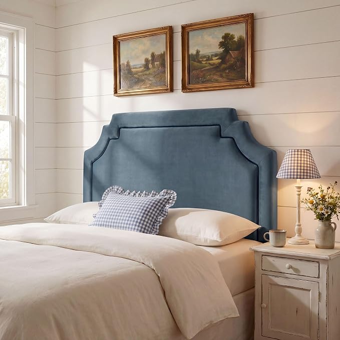 Modway Magnolia King Size Stain-Resistant Performance Velvet Headboard in Cadet Blue Midnight - Padded Cushioned Headboard with Adjustable Mounting Positions