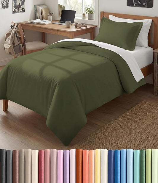 Duvet Cover Twin/Twin XL - 2 Piece with Zipper Closure - Sage Green | Extra Soft, Breathable, Twin/Twin XL Duvet Cover 68" x 90" w/ 1 Pillow Sham, Zipper Closures & Ties, Women, Men, Kids & Teens