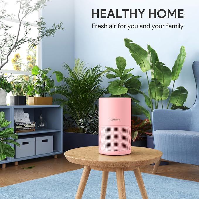 Air Purifiers for Bedroom, FULMINARE H13 True HEPA Filter (Pink) | Remove Pet Hair, Smoke, Odors，Quiet Air Cleaner With Night Light, Portable Small Air Purifier for Home, Office, Living Room