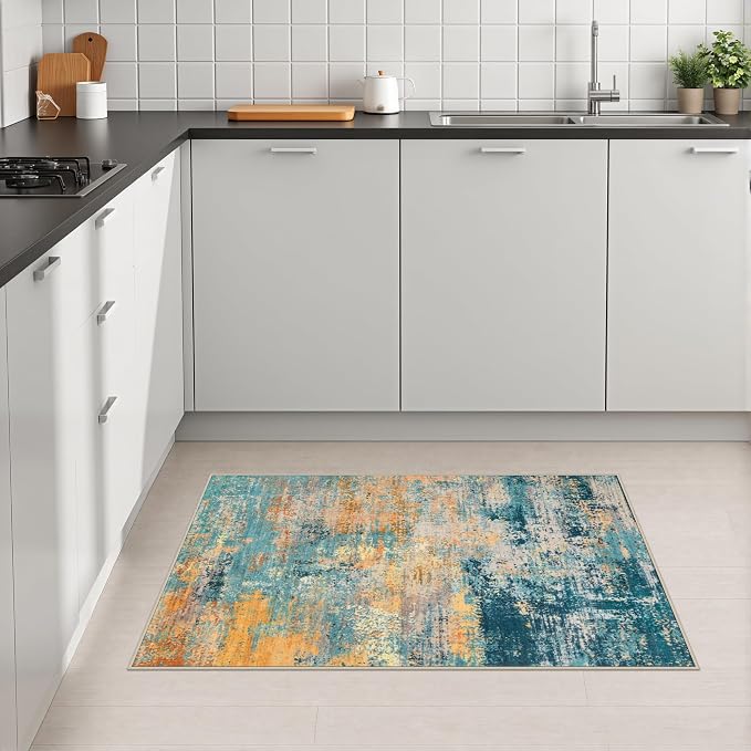 2x3 Washable Entryway Rug: Modern Abstract Soft Carpet Rosy Haze | For Entrance, Bedroom, Kitchen, Laundry, Bathroom,Door Mat,Modern Abstract,Machine washable,Non-Slip,Stain Resistant,Indoor