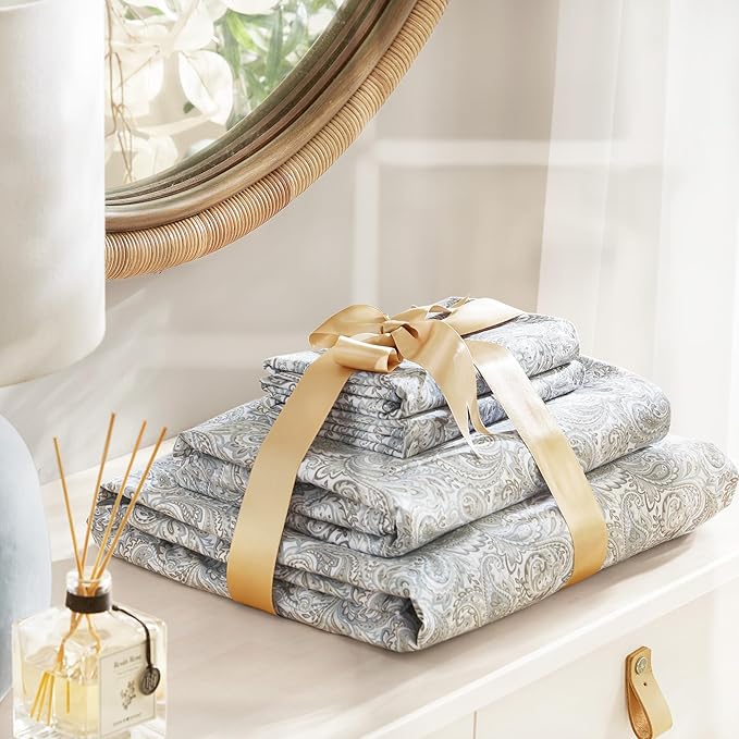 Comfort Spaces 100% Cotton Percale Sheets Cal King Size 4 Pc, Paisley Multi | Crisp, Cool & Breathable Bed Sheets, 14" Deep Pocket Fits Up to 16" Mattress, Lightweight, All Season Cozy, with Pillow Case