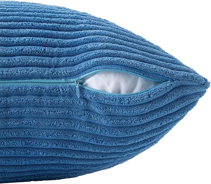 Volcanics Set of 4 Light Blue Corduroy Couch Throw Pillow Covers 18x18 in | Decorative Soft Modern Boho Striped Accent Cushion Cases for Beach, Patio, Balcony, Summer Gradient Shams Home Decor