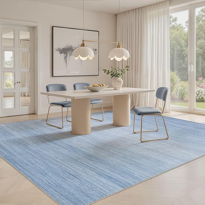 UERMEI 8x10 Washable Area Rug - Neutral Modern Abstract Living Room Rugs, Non-Slip Soft Large Indoor Floor Carpet for Bedroom Home Office & Under Dining Table Decor, Blue
