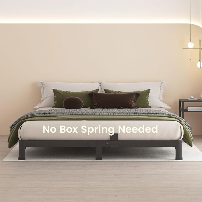 MAF 4 Inch Queen Metal Platform Bed Frame with Round Corner Legs | Mattress Slide Stopper, 3000 LBS Heavy Duty Steel Slats Support, Noise Free, No Box Spring Needed, Easy Assembly, Anti-Slip