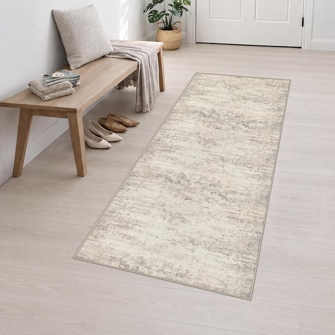 2.6x8 Washable Runner Rug：Modern Abstract Soft Carpet Brown Beige | For Hallway, Bedroom, Kitchen, Laundry, Bathroom,Door Mat,Modern Abstract,Machine washable,Non-Slip,Stain Resistant,Indoor