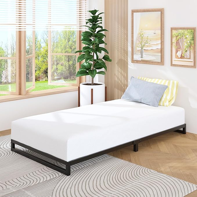 Lutown-Teen 6 Inch Twin Size Bed Frames with Heavy Duty Steel Slat Support | Twin Platform Bed Frame No Box Spring Needed, Noise Free, Easy Assembly, Black