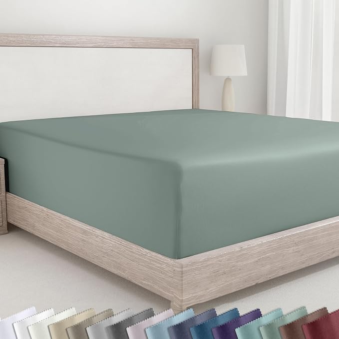 California Design Den 100% Cotton Sateen Full Size Fitted Sheet, Green Sage | 400 Thread Count Backed by Good Housekeeping Seal, 16" Deep Pocket, All-Around Elastic, No-Pop Fit, Durable, OEKO-TEX