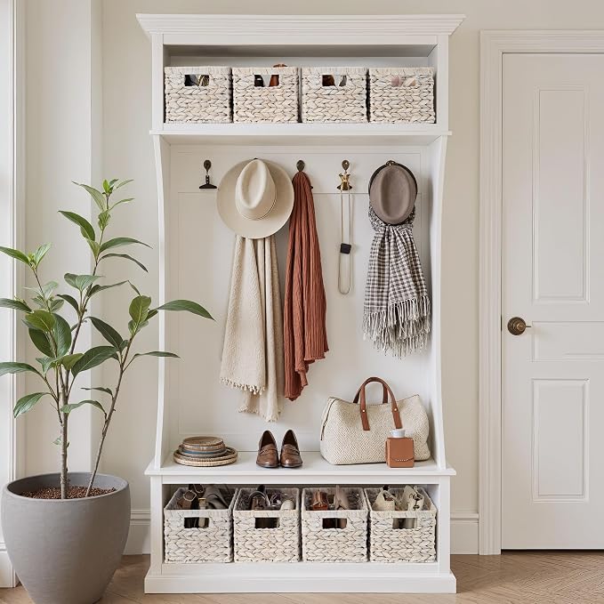 StorageWorks Wicker Storage Baskets for Shelves,White Wicker Baskets,2-Pack | Water Hyacinth Pantry Baskets, Wicker Storage Baskets for Organizing, Pantry Organizers and Storage,White Baskets for Storage