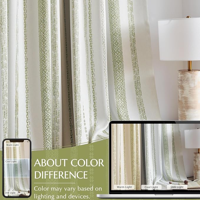 jinchan Boho Blackout Curtains 63 Inch Length for Bedroom Living Room | Sage Green on Beige Geometric Printed Back Tab Rod Pocket Farmhouse Curtains Room Darkening Thermal Window Treatment 2 Panels