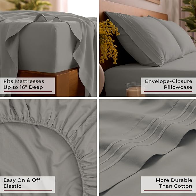 Mellanni Iconic 4-Piece, Ultra Soft Sheet Set (Queen, Taupe) | 10M+ Sleepers. Lab-tested: Sleeps Cool, Stays Bright, Strong, Smooth. Good Housekeeping Best Bedding, 7 yrs running.