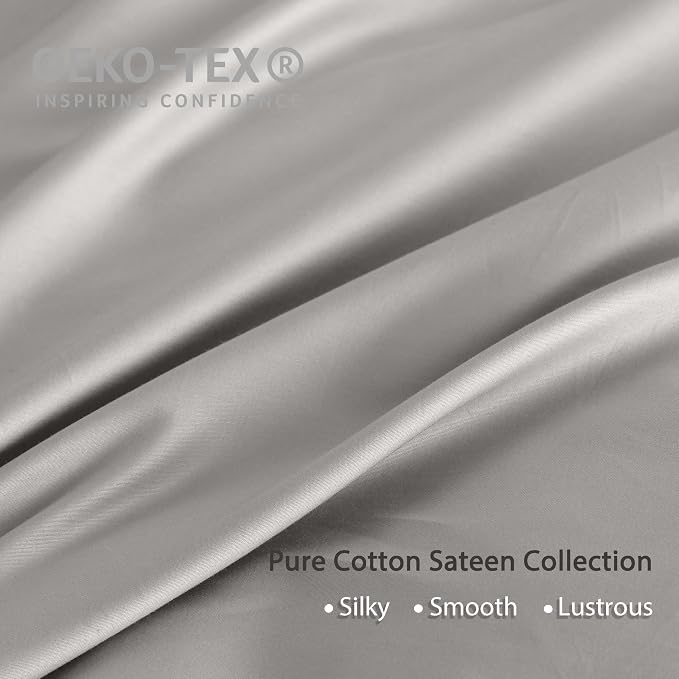 HeimenAogo Egyptian Cotton Duvet Cover Full Sateen Weave, Silky Soft and Breathable Bedding Set with Zipper Closure, Long Staple Cotton Bed Linen Moonlight Grey 3Pcs (80"×90")