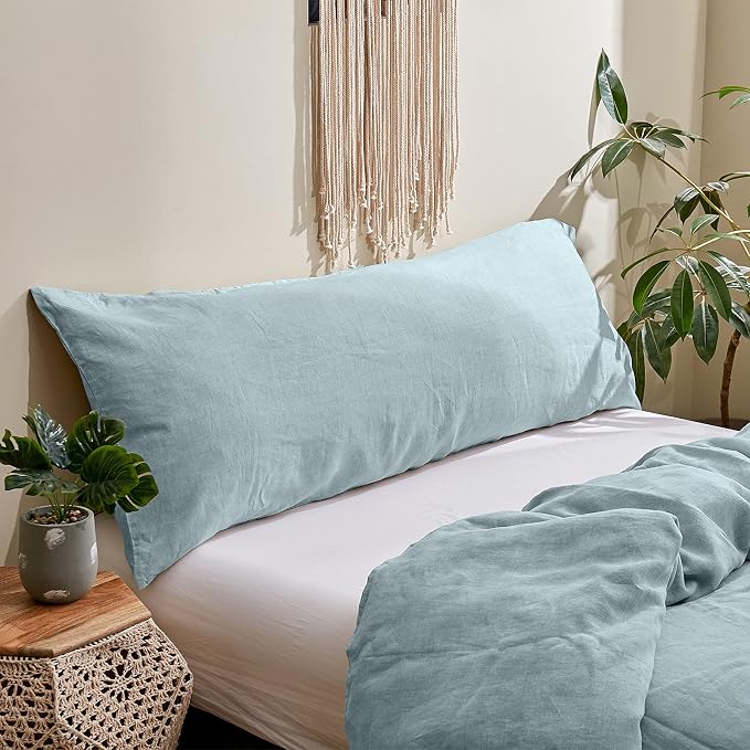 Simple&Opulence Body Pillow Cover 20" x 54",100% Pure Linen, Ultra Soft and Breathable, Body Pillowcase with Envelope Closure for Adults(Dusty Blue)