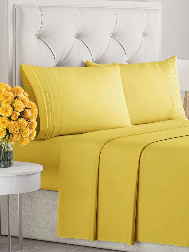 King Size 4 Piece Sheet Set - Ultra Soft & Cooling Bed Sheets - Mustard | Fits 8 Inch to 16 inch Mattress, Wrinkle Free & Fade Resistant with Deep Pockets, Breathable, Comfy Hotel Luxury Bedding