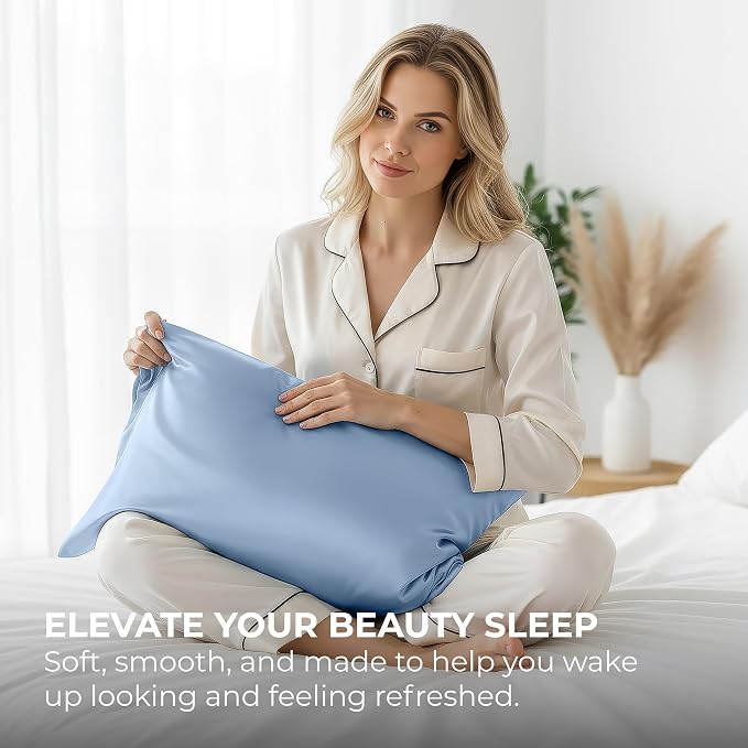 Pure Bedding Satin Pillowcase 2 Pack - King Size (20"x40", Baby Blue) - Silky Pillow Cases for Hair and Skin - Satin Pillow Covers with Envelope Closure - Extra Soft Premium Microfiber