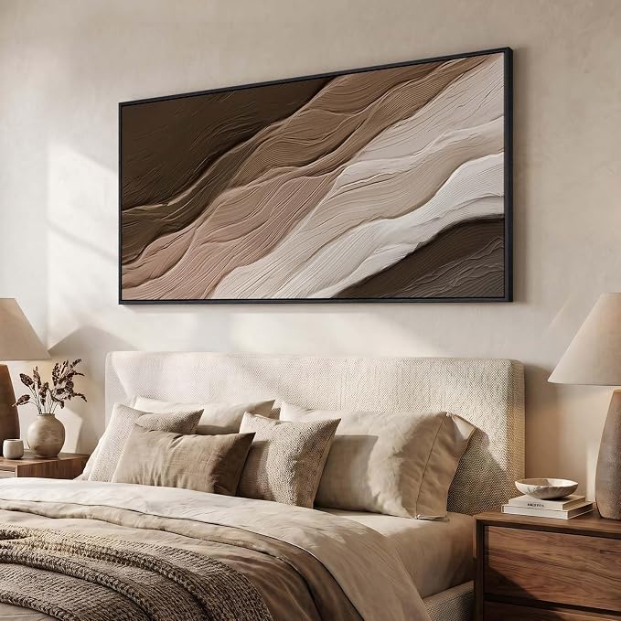 Large Framed Neutral Brown Beige Abstract Wall Art for Living Room 60x30 In | Modern organic paintings, Canvas prints, Horizontal artwork, Earth tone pictures, Wall decor for bedroom dining room office
