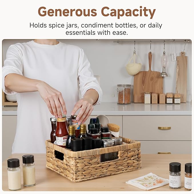 StorageWorks Water Hyacinth Pantry Baskets for Organizing, Natural, 1-Pack | Wicker Storage Baskets for Organizing, Pantry Baskets for Organizing, Woven Baskets, 13 inch Basket, 13"L x 10¼"W x 4 ¾"H