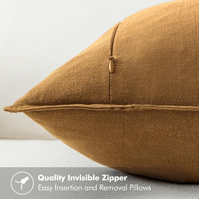 MIULEE Decorative Linen Euro Sham Pillow Covers 24x24 Hazel | Boho Farmhouse Neutral Couch Throw Pillows for Bed, Pack of 2 Accent Modern Pillowcases, Sofa Livingroom Home Decor