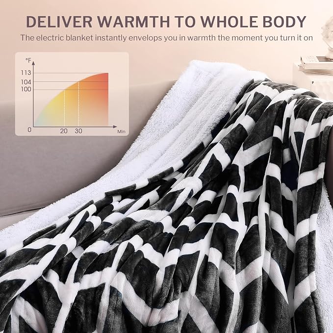 VENTIMI Heated Blanket Full, 9 Heat Levels & 2-10 Hours Auto Off, Black | ETL & FCC, Fast Warming, 72" x 84", Flannel and Sherpa, Couch Bed Use, Machine Washable, Removable Controller