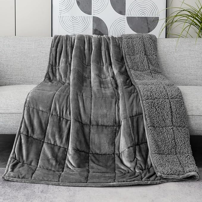 Lofus 20 lbs Weighted Blanket for Adults Queen Size 60" x 80", Grey | Dual-Sided Sherpa Fleece Heavy Blanket, for Stress Relief & Better Sleep, Ultra Soft, Ideal Gift for Family, Warm & Cozy