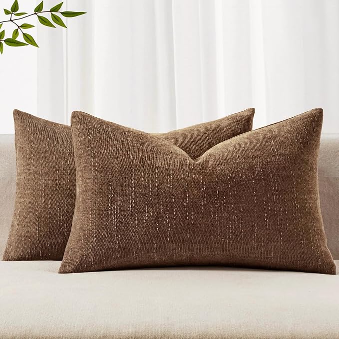MIULEE 12x20 Inch Lumbar Textured Chenille Throw Pillow Covers Honey Brown | Pack of 2 Decorative Soft Throw Pillows, Solid Textured Cushion Covers, Modern Home Decor for Couch Sofa Bedroom Living Room
