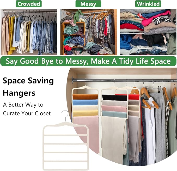 Magic Pants Velvet Hangers for Organization and Storage - Space Saving, 5 Pack Dorm Room Essentials for College Students Girls