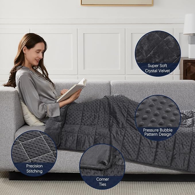 CuteKing Weighted Blanket - Weighted Blanket with Premium Glass Beads - Heavy Blanket Crystal Velvet for Comfort Sleep - Thick Blanket All Season (12lbs, 48"x72", Grey Bubble)