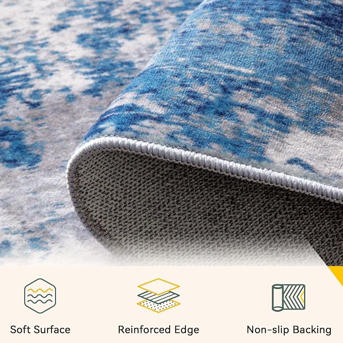 RELEANY Washable 5'x8' Abstract Area Rug for Living Room Blue Gray | Carpet for Bedroom, Kitchen, Office, Hallway and Entryway, Printed Pattern, Non‑Slip, Soft, Stain‑Resistant, Easy to Clean