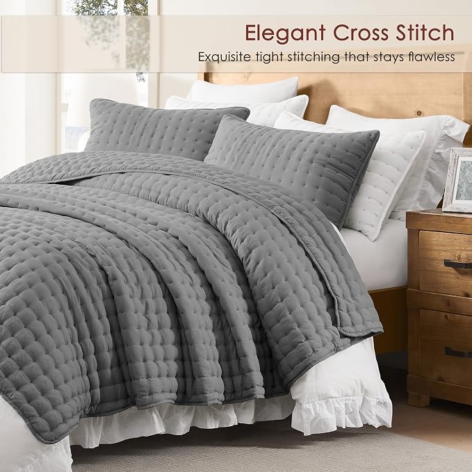 WDCOZY Dark Grey Twin Size Quilt Bedding Sets with Pillow Sham, Deep Lightweight Soft Bedspread Coverlet, Quilted Blanket Thin Comforter Bed Cover, All Season Summer Spring, 2 Pieces, 68x90 inches