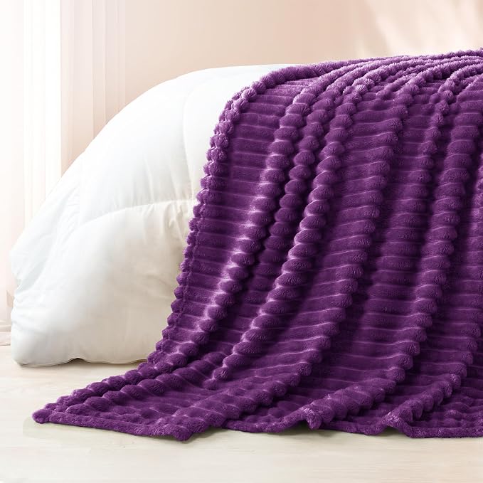 Exclusivo Mezcla Striped Queen Size Fleece Blanket for Bed, Couch, 90"x90" | Soft Breathable Cozy Bed Blankets, Lightweight Plush Fluffy Fuzzy Jacquard Decorative Blankets