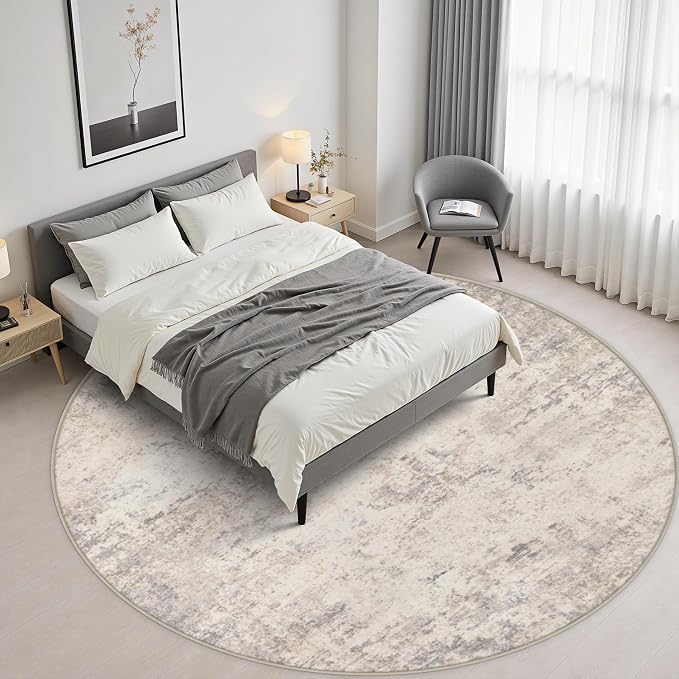 Round Area Rug Living Room: 5 ft Modern Washable Indoor Carpet | For Bedroom Dining Room Farmhouse Nursery Hallway Office,Modern Abstract,Machine washable,Non-Slip,Stain Resistant,Indoor