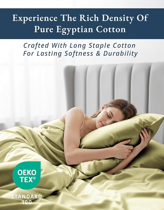 LANE LINEN Split King Cooling Sheets 100% Egyptian Cotton Sateen - Seafoam | Split King Deep Pocket Sheets - 5-Piece Set, For A Luxurious Night's Sleep, For A Silky Hotel-Style Bed, Luxe Sheen