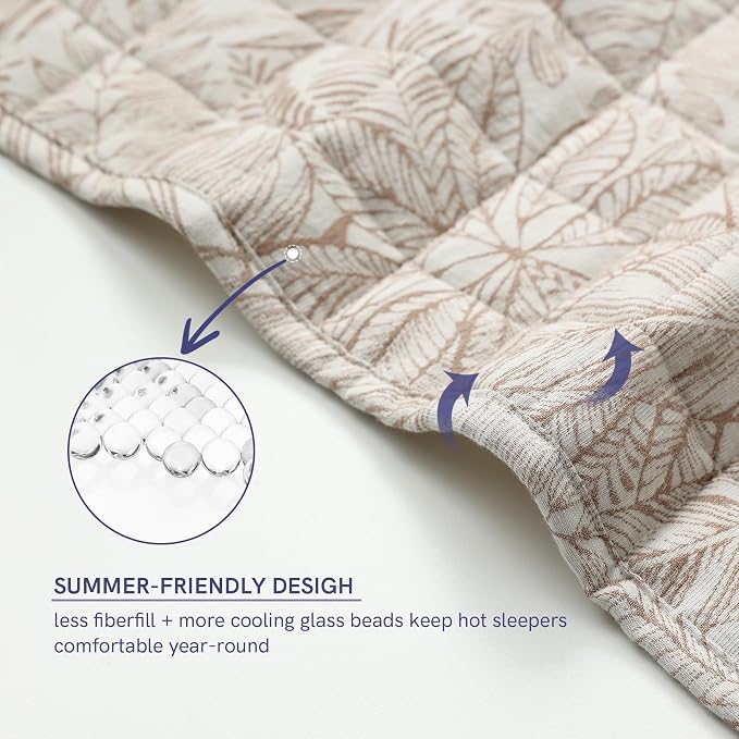 YnM 20lbs Weighted Blanket for Adults, Linen Heavy Bed Throw Blanket with Cooling Glass Beads for All Season Use, Ideal for ~190lbs (60x80 Inches, Queen, Palm Tree)