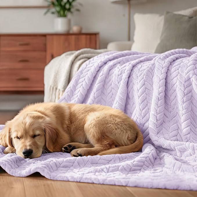 Exclusivo Mezcla Fleece Throw Blanket for Couch Sofa, 50”x70”, Lilac Purple | Oversized Soft Cozy Fluffy Blankets for Summer, Decorative Plush Flannel Throws for Living Room, Bedroom with Leaves Pattern
