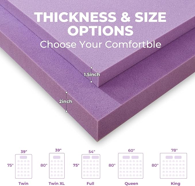 BDEUS 1.5 Inch Gel Memory Foam Mattress Topper Ventilated Soft Mattress Pad, Bed Topper, CertiPUR-US Certified, King Size