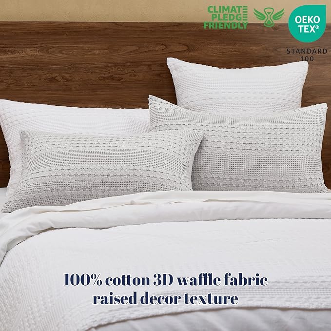 PHF 100% Cotton Waffle Pillow Shams King Size, 2 Pack 20" x 36" Soft Skin-Friendly Pillowcases, No Filling, Aesthetic Woven and Breathable Waffle Weave Pillow Case Covers for Bed, Light Grey