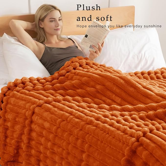 Exclusivo Mezcla Striped Twin Size Fleece Blanket for Bed, Couch, 60"x80" | Soft Breathable Cozy Bed Blankets, Lightweight Plush Fluffy Fuzzy Jacquard Decorative Blankets