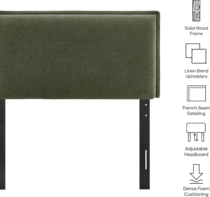Modway Camille Twin Size Upholstered Linen Blend Headboard with Removable Slipcover – in Sage - Padded Pillow Style Headboard with Adjustable Mounting for Twin Beds