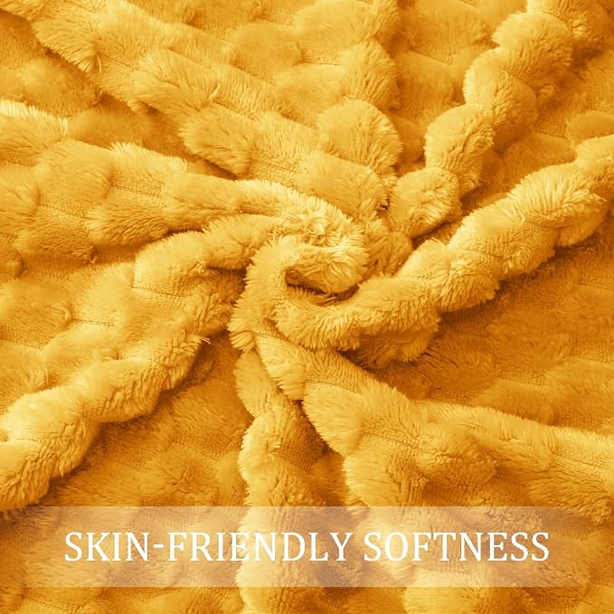 Exclusivo Mezcla 3D Fleece Twin Size Blanket for Bed, Mustard Yellow | Extra Soft Fuzzy Plush Lightweight Bed Blankets, Cozy Fluffy Decorative Blankets for All Seasons, 60x80 Inches